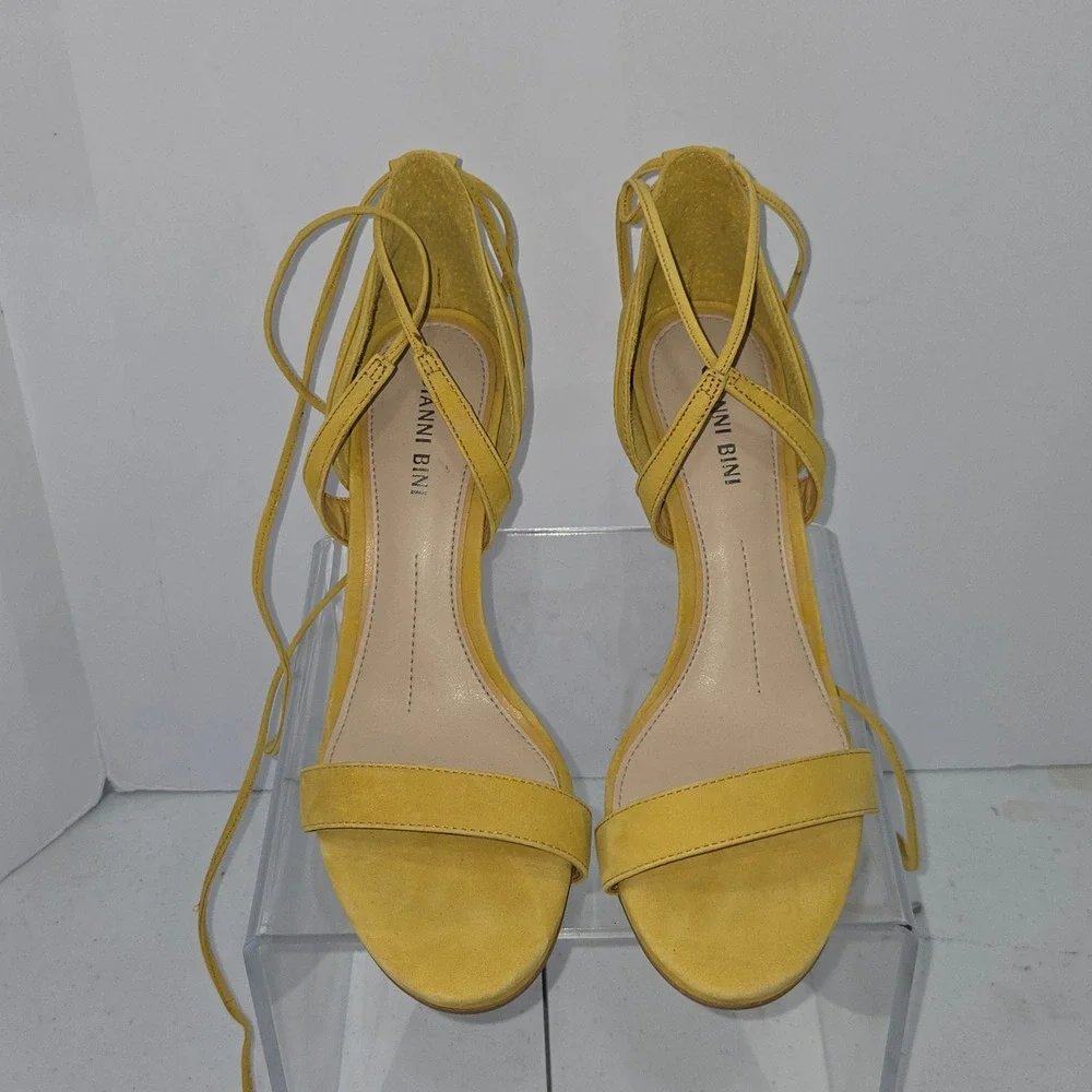 Gianni Bini Daymey Yellow Leather Lace Up Strappy Stiletto Sandals Size 8M